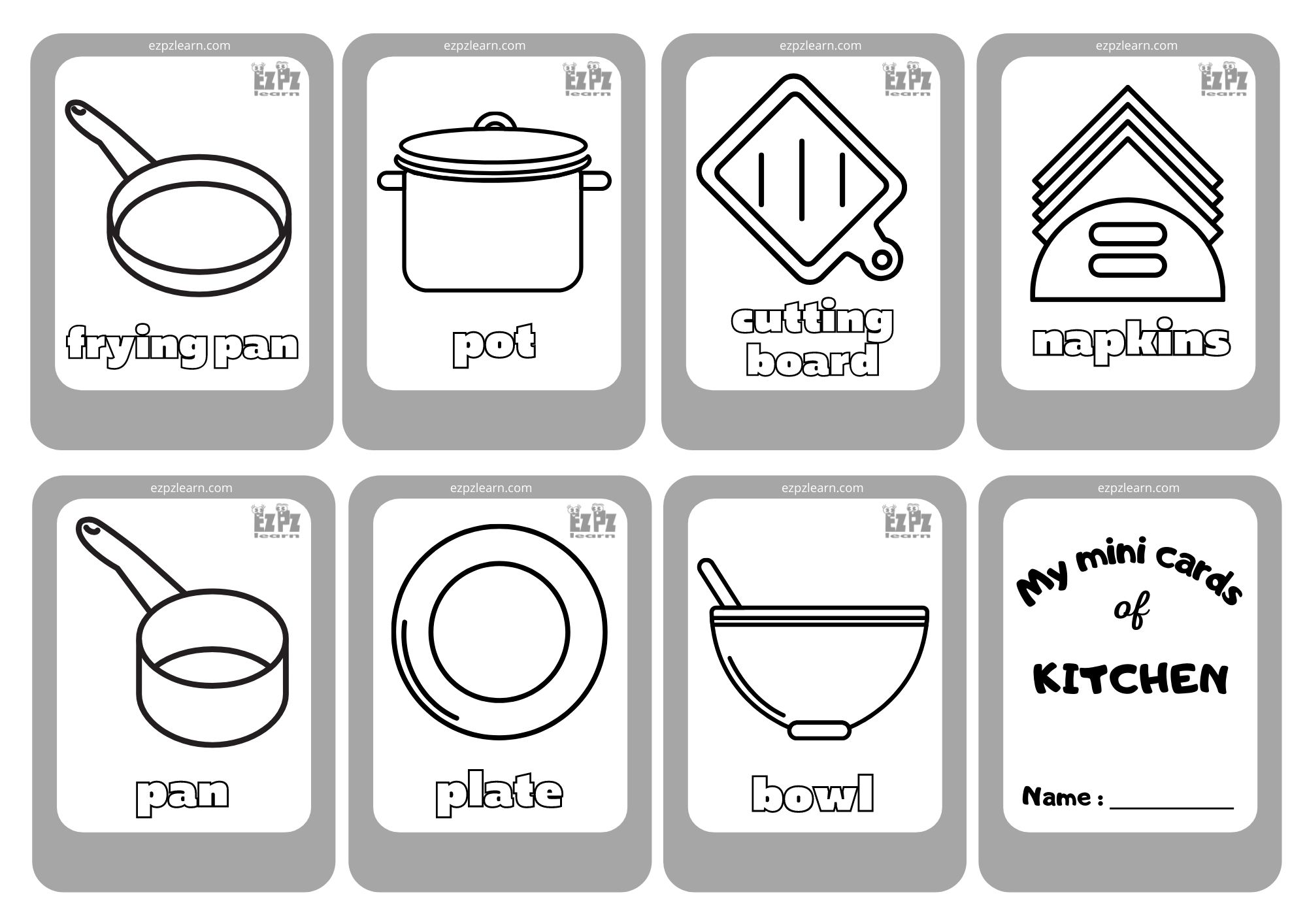 Kitchen Utensils Names And Pictures Pdf Wow Blog   Kitchen Utensils Mini Coloring Cards 